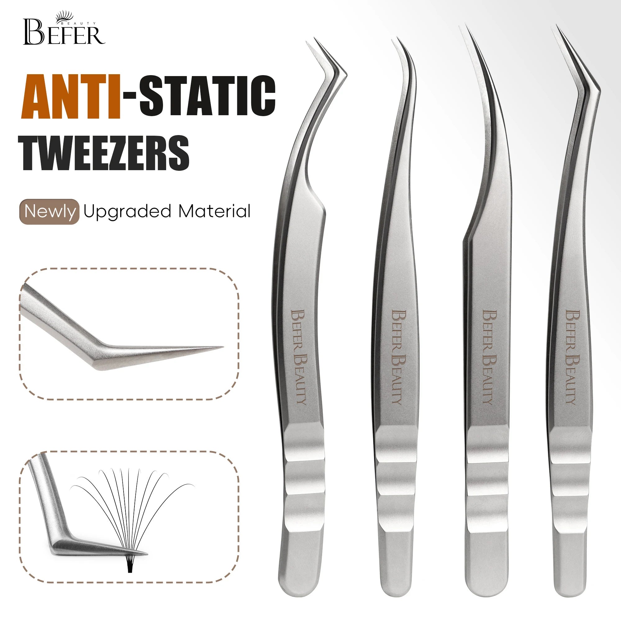 Anti-Static Stainless Steel Eyelash Extension Tweezers
