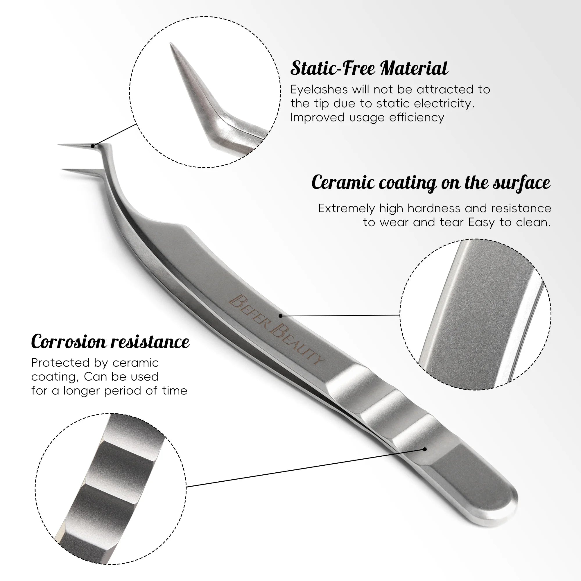 Anti-Static Stainless Steel Eyelash Extension Tweezers