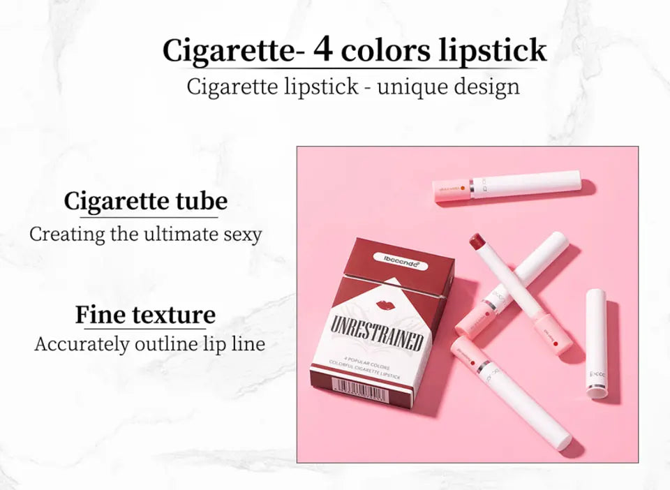 4pcs Cigarette Lipstick Set – Matte Lip Glaze, Waterproof & Long-Lasting Tint