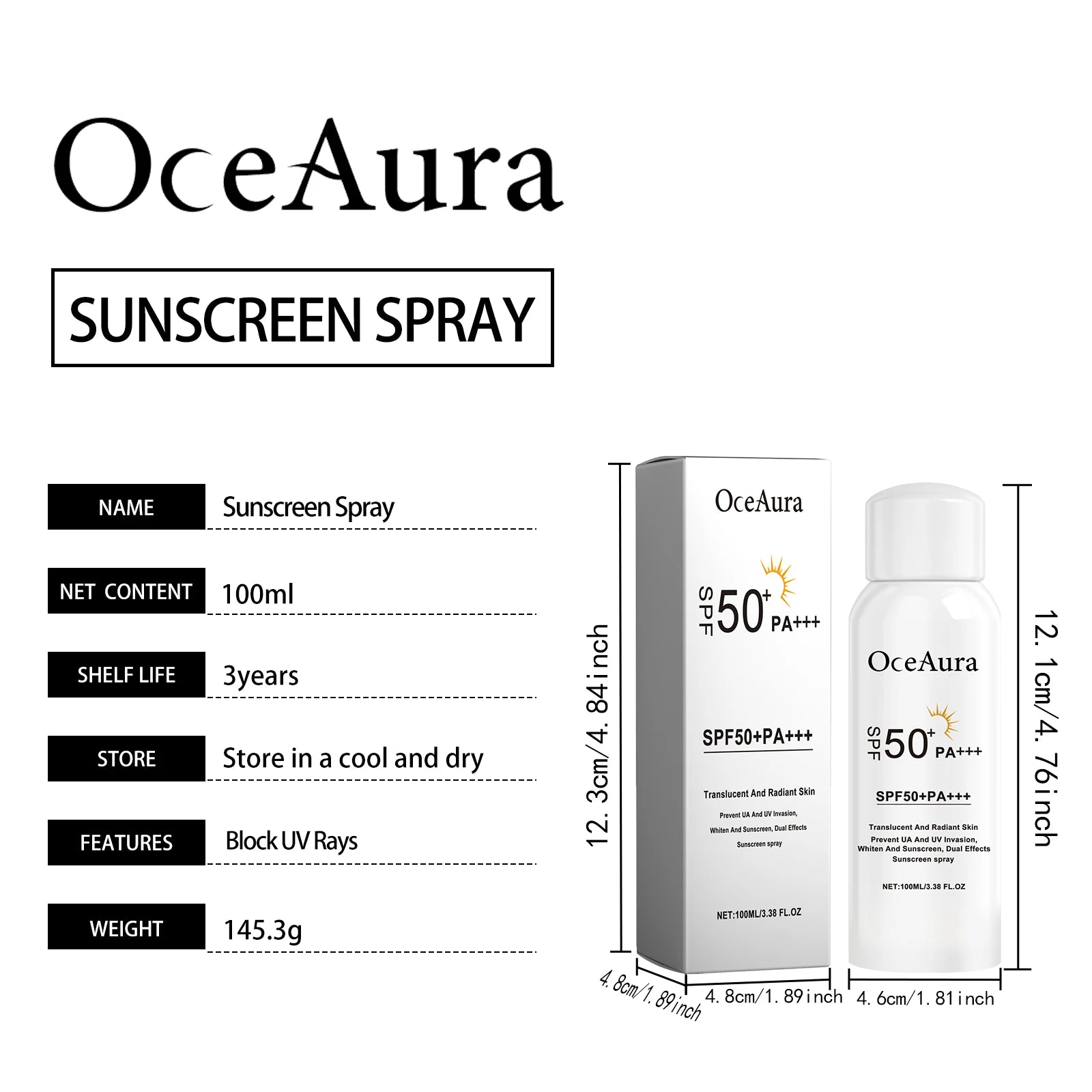 Oceaura SPF Sunscreen Spray – 100ml UV Protection