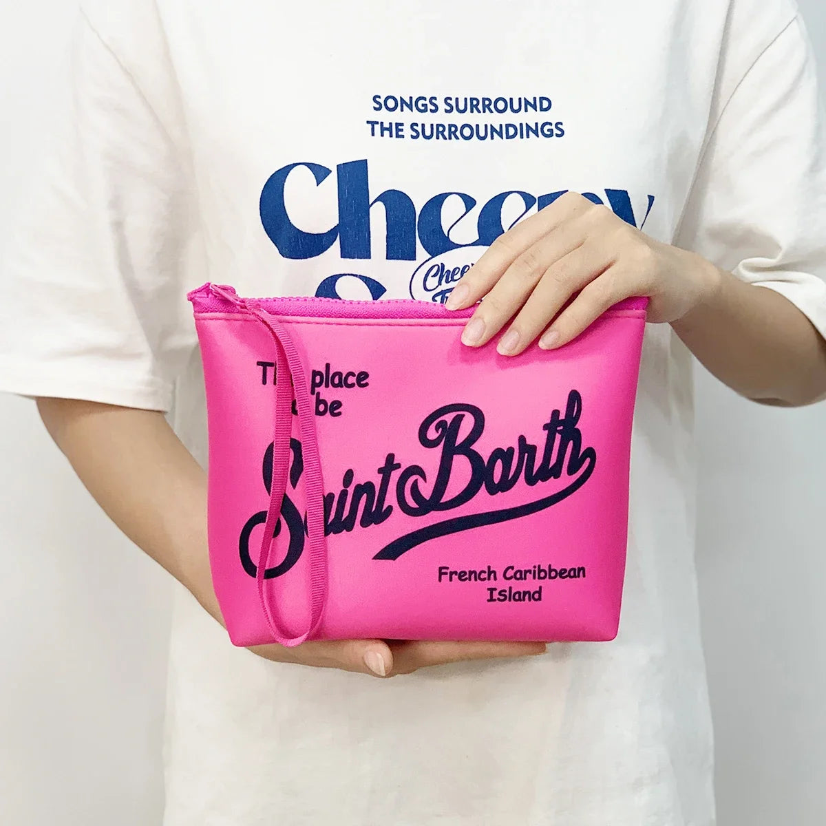 Large Capacity Neoprene Makeup Bag – Striped Travel Toiletry Organizer