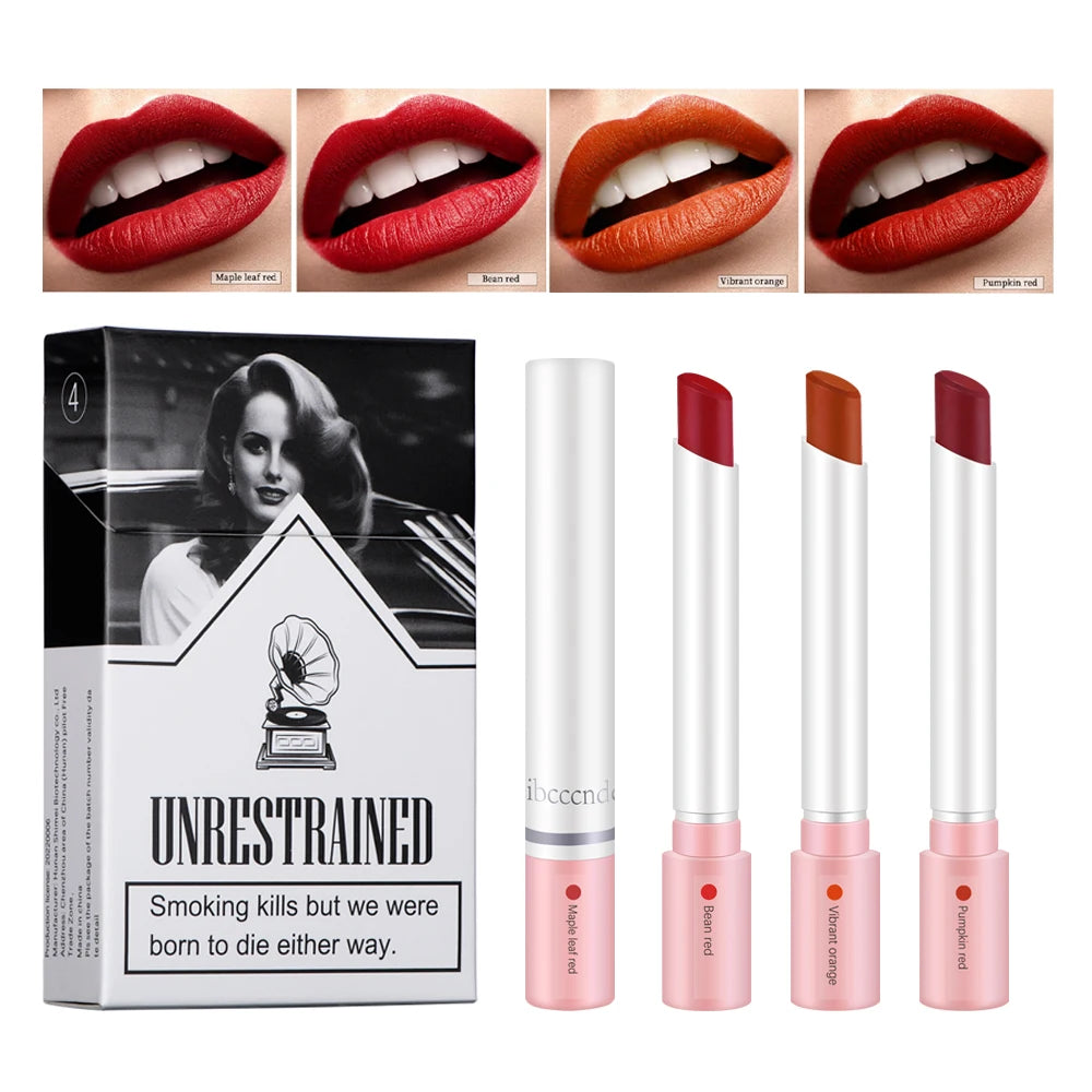 4pcs Cigarette Lipstick Set – Matte Lip Glaze, Waterproof & Long-Lasting Tint