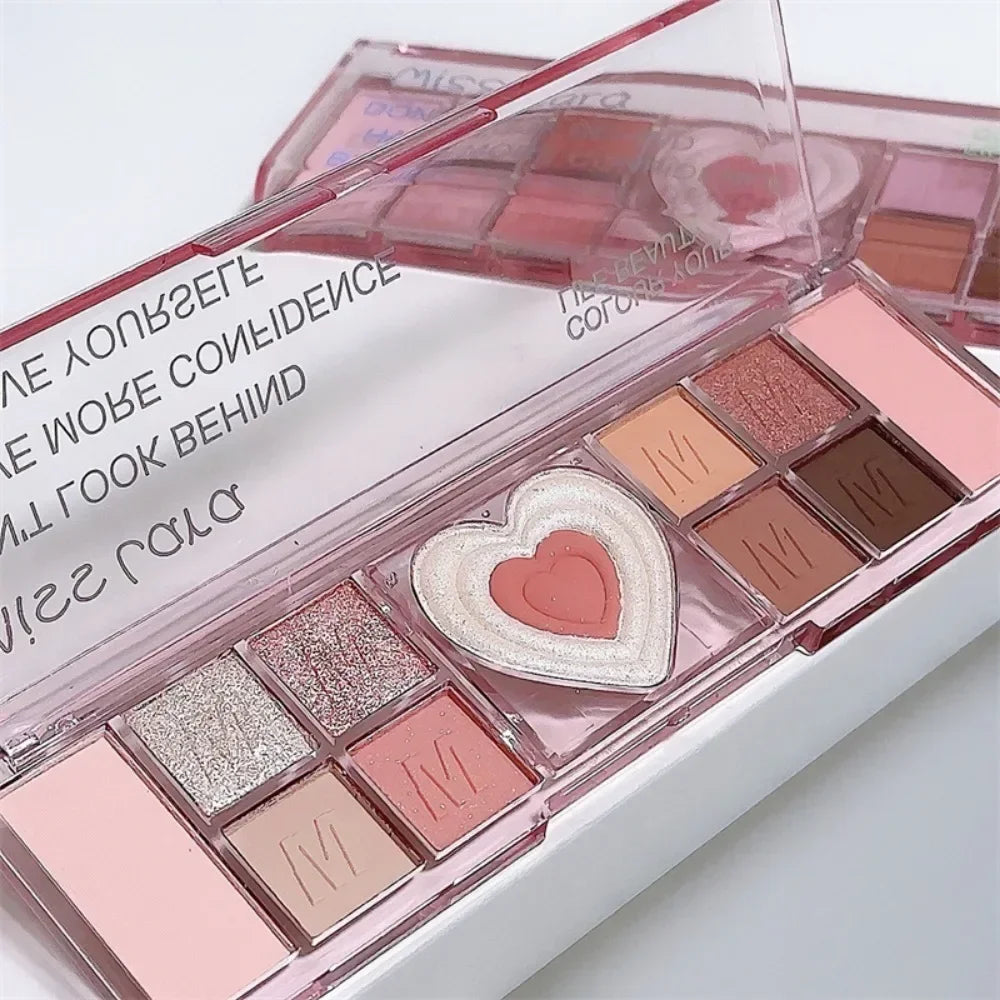 12-Color Love Heart Pink Eyeshadow Palette – Matte Cool Tones