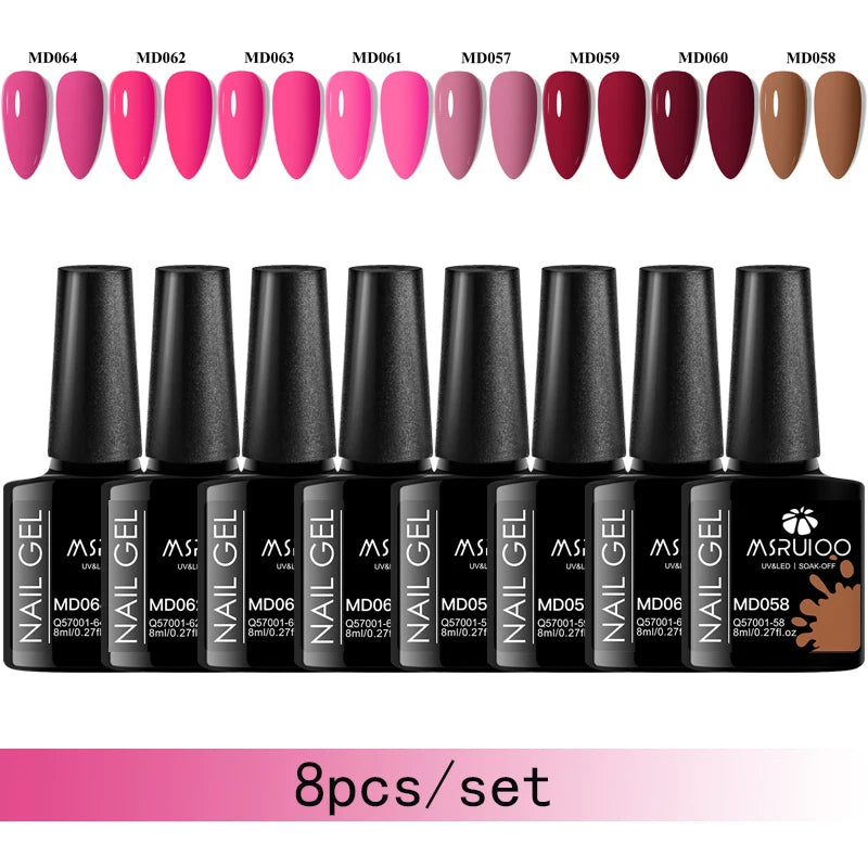 MSRUIOO 8-Piece Gel Nail Polish Set – Summer Colors, UV/LED Semi-Permanent