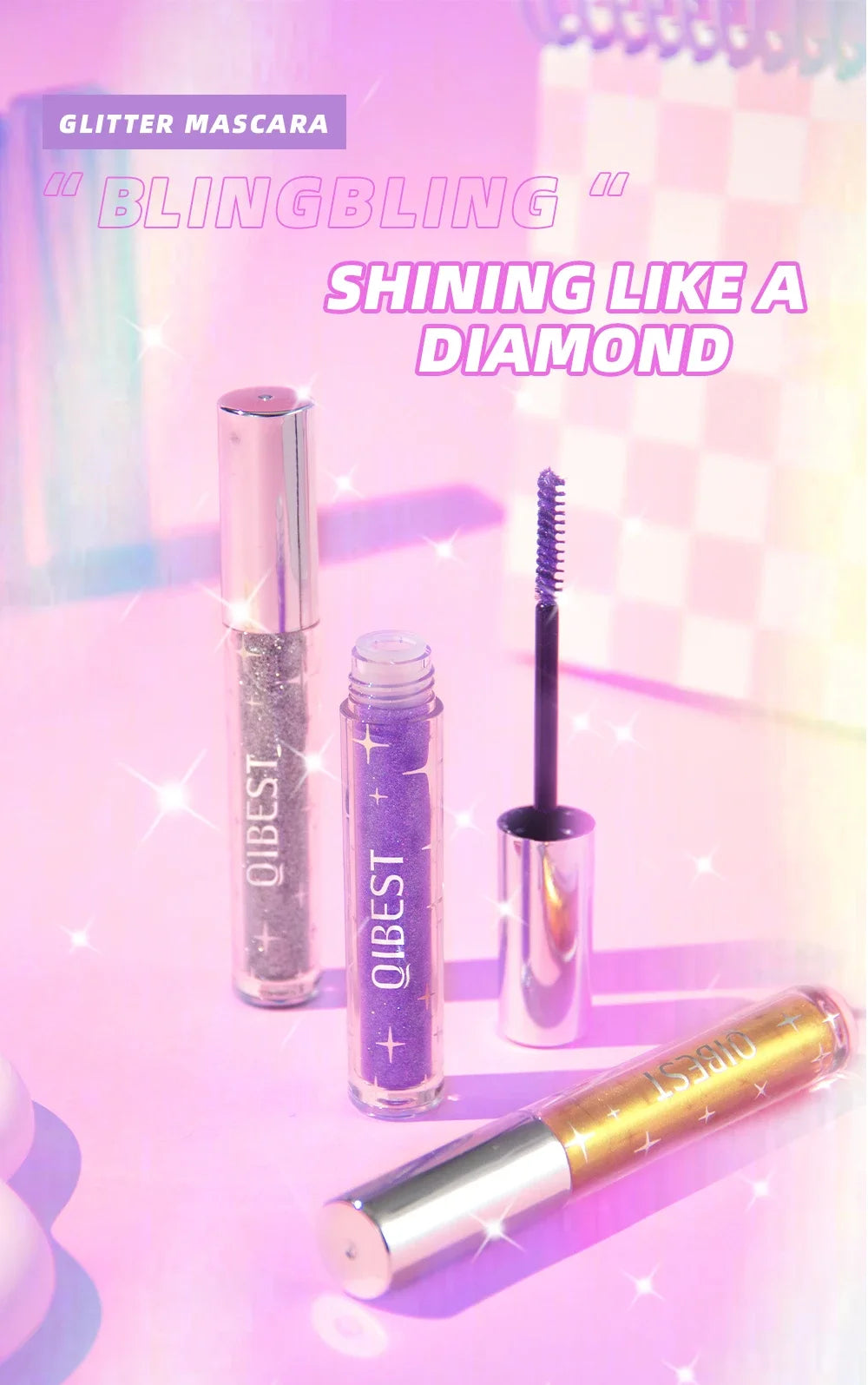 Diamond Purple Glitter Mascara – Shimmer, Curling & Long-Lasting