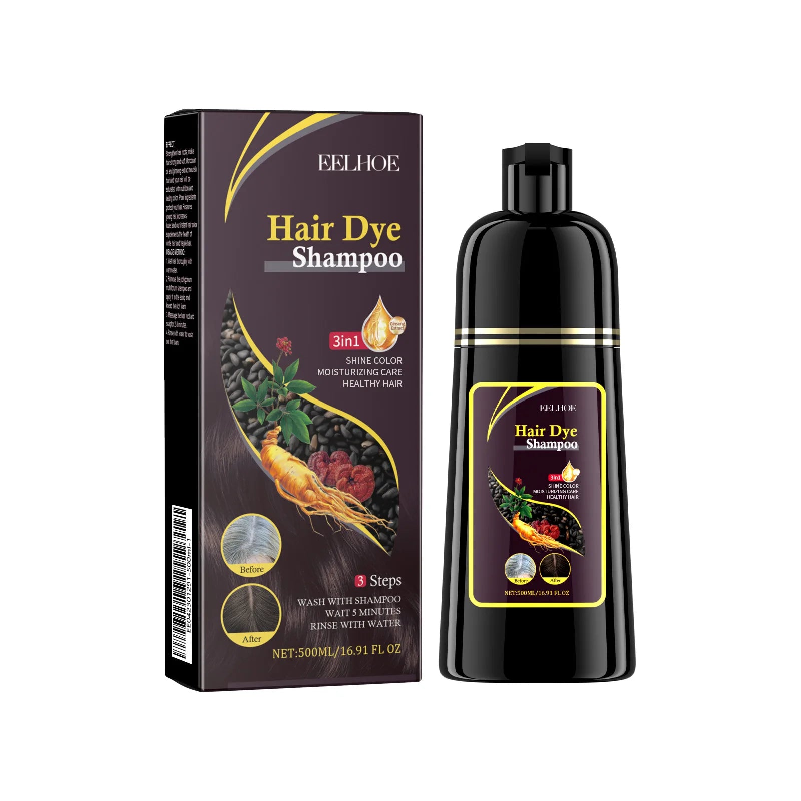 EELHOE 3-in-1 Black Hair Dye Shampoo