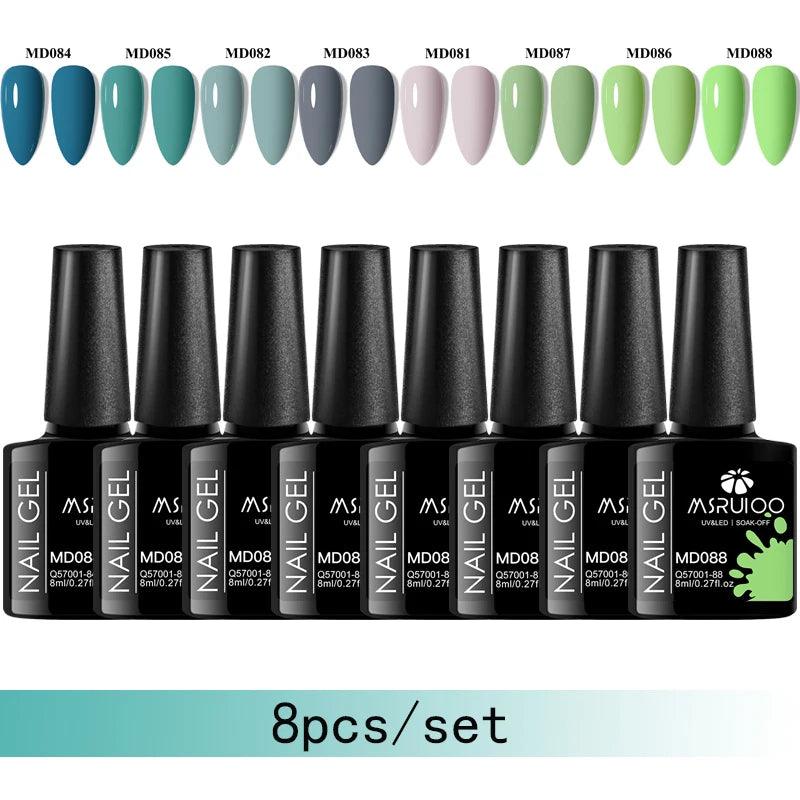 MSRUIOO 8-Piece Gel Nail Polish Set – Summer Colors, UV/LED Semi-Permanent