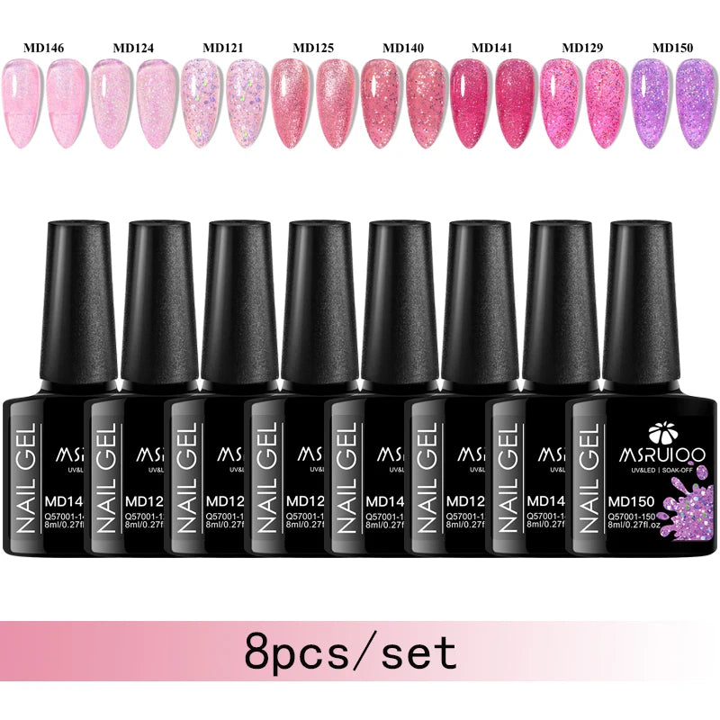 MSRUIOO 8-Piece Gel Nail Polish Set – Summer Colors, UV/LED Semi-Permanent