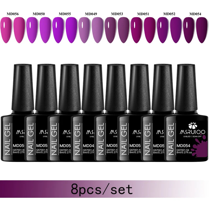 MSRUIOO 8-Piece Gel Nail Polish Set – Summer Colors, UV/LED Semi-Permanent