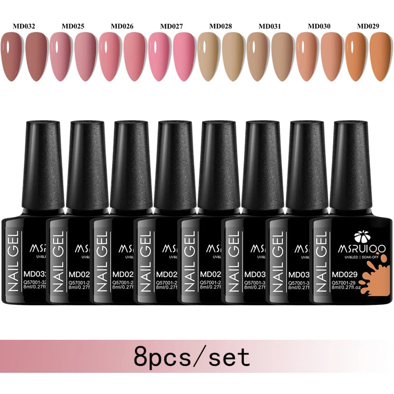 MSRUIOO 8-Piece Gel Nail Polish Set – Summer Colors, UV/LED Semi-Permanent