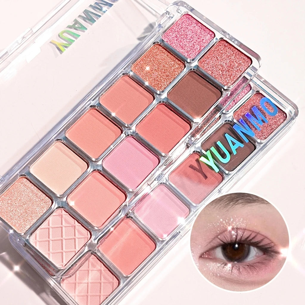 12-Color Pink Eyeshadow Palette – Matte & Shimmer Shades for Day & Night