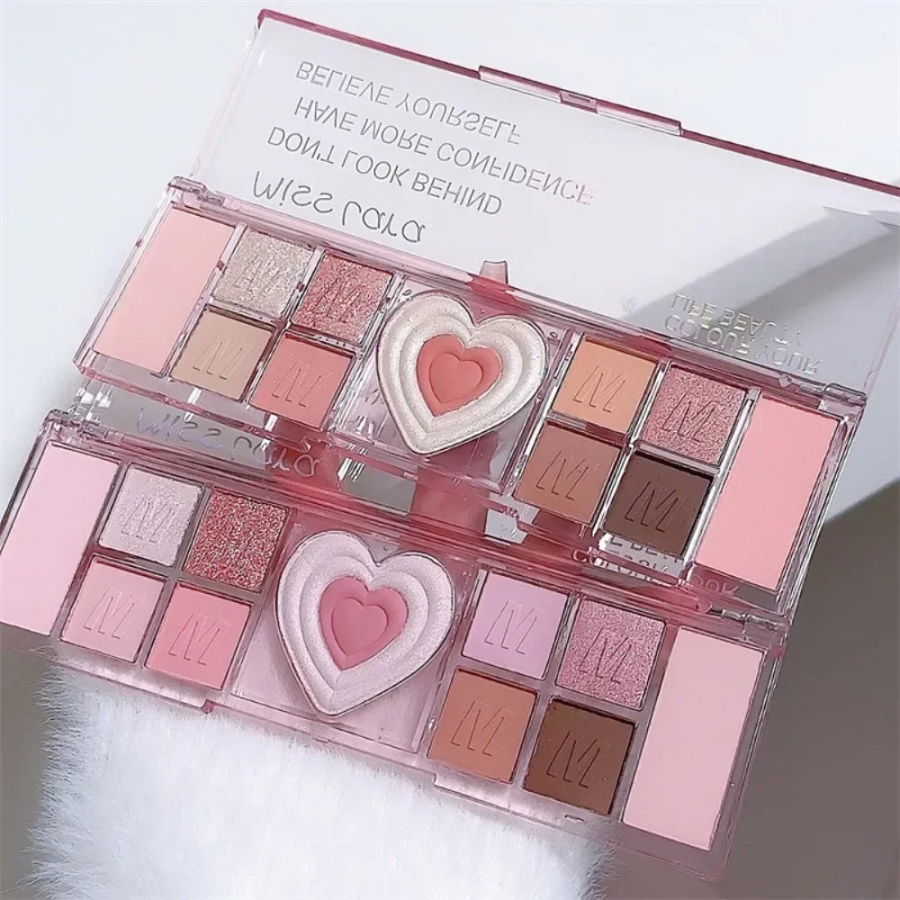 12-Color Love Heart Pink Eyeshadow Palette – Matte Cool Tones