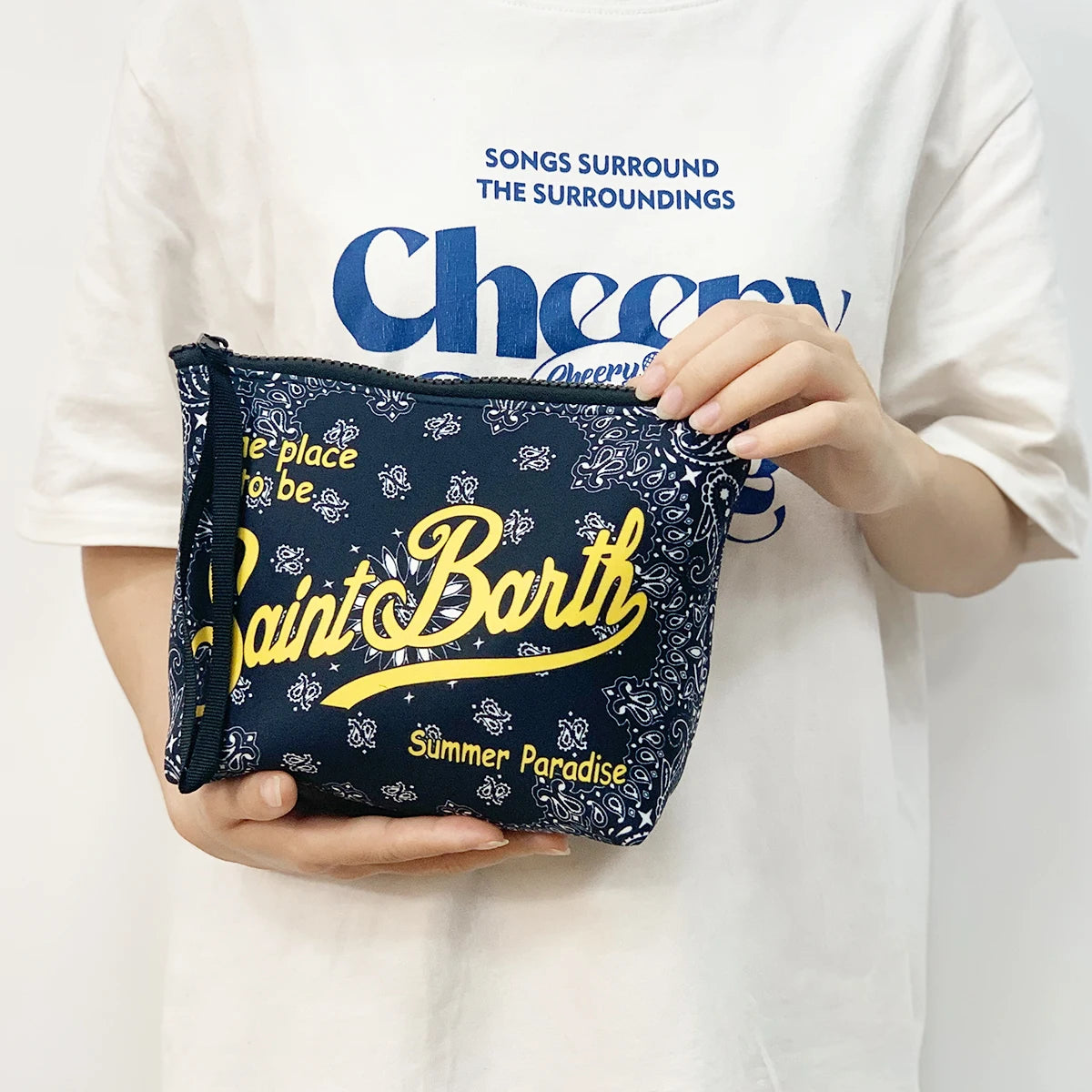 Large Capacity Neoprene Makeup Bag – Striped Travel Toiletry Organizer