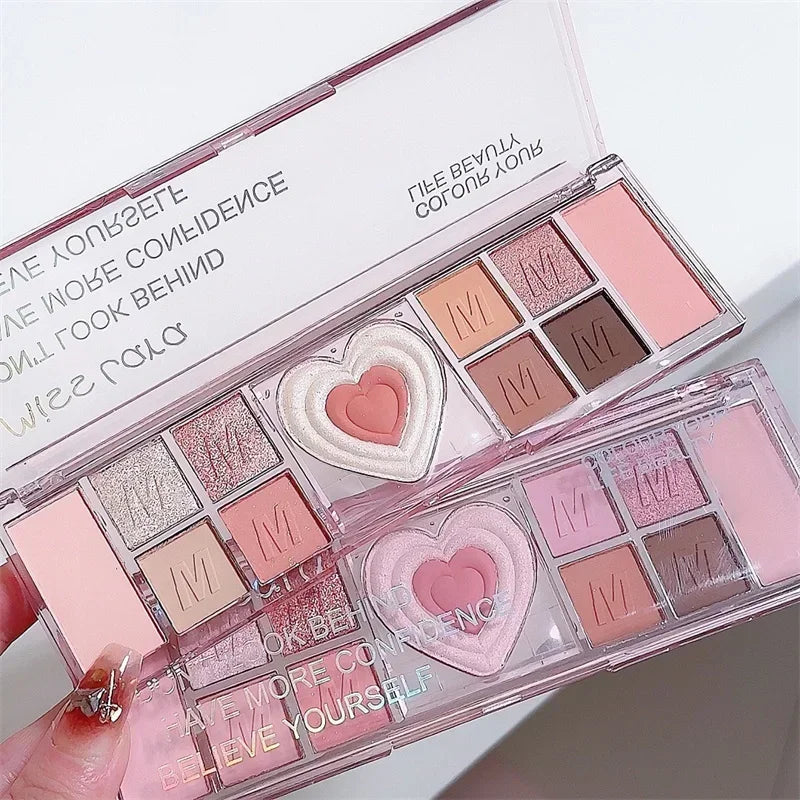 12-Color Love Heart Pink Eyeshadow Palette – Matte Cool Tones