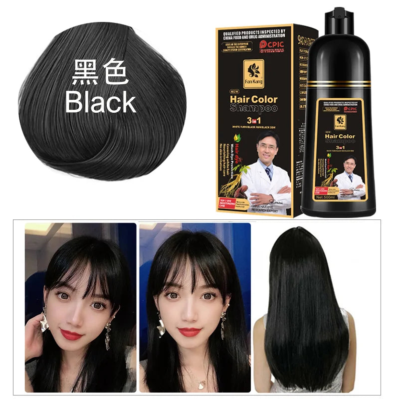 500ml Permanent Hair Dye Shampoo – Natural Plant Essence