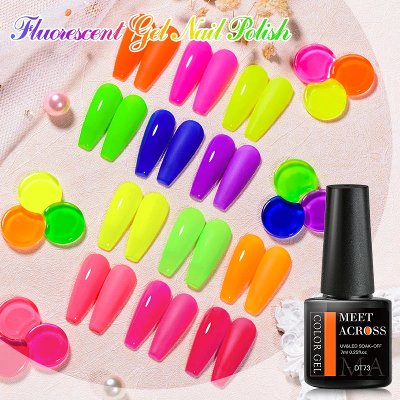 MEET ACROSS Fluorescent Neon Gel Nail Polish 7ml – UV/LED Semi-Permanent