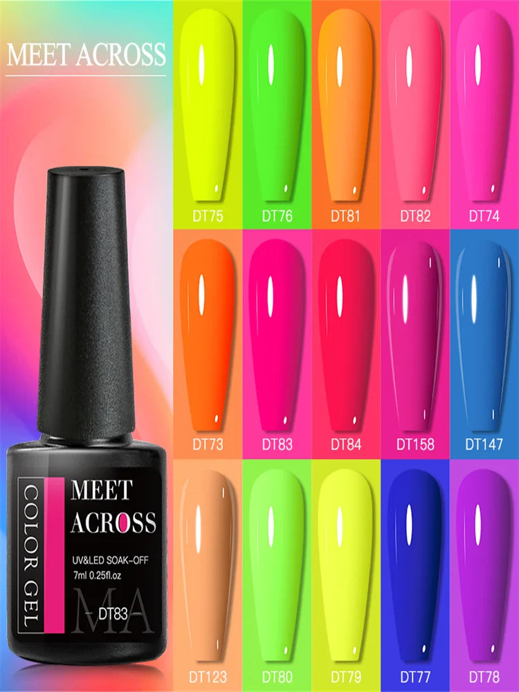 MEET ACROSS Fluorescent Neon Gel Nail Polish 7ml – UV/LED Semi-Permanent