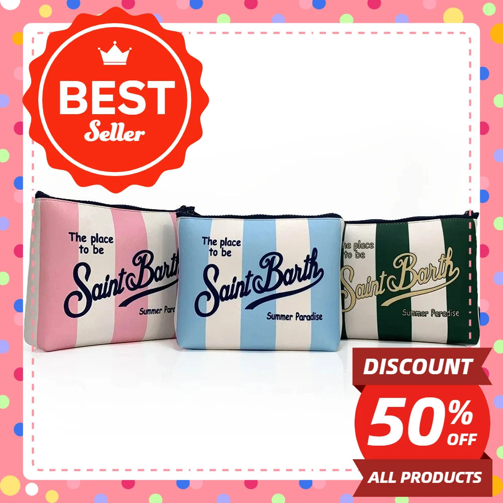 Large Capacity Neoprene Makeup Bag – Striped Travel Toiletry Organizer