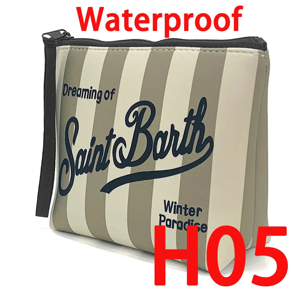 Large Capacity Neoprene Makeup Bag – Striped Travel Toiletry Organizer