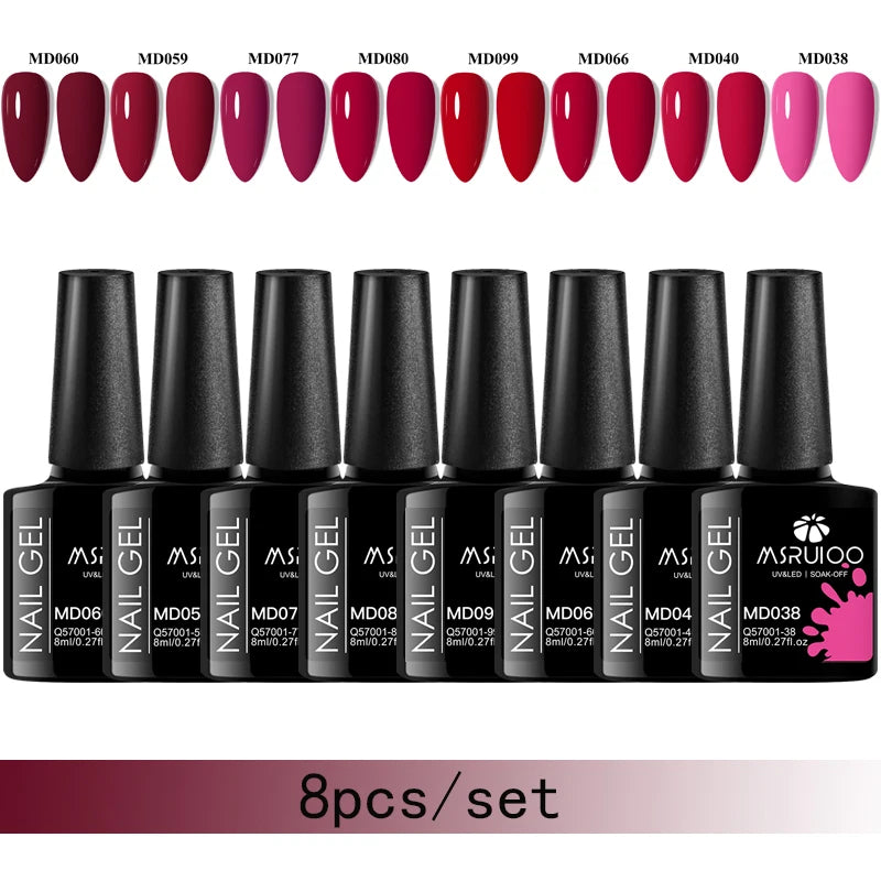 MSRUIOO 8-Piece Gel Nail Polish Set – Summer Colors, UV/LED Semi-Permanent