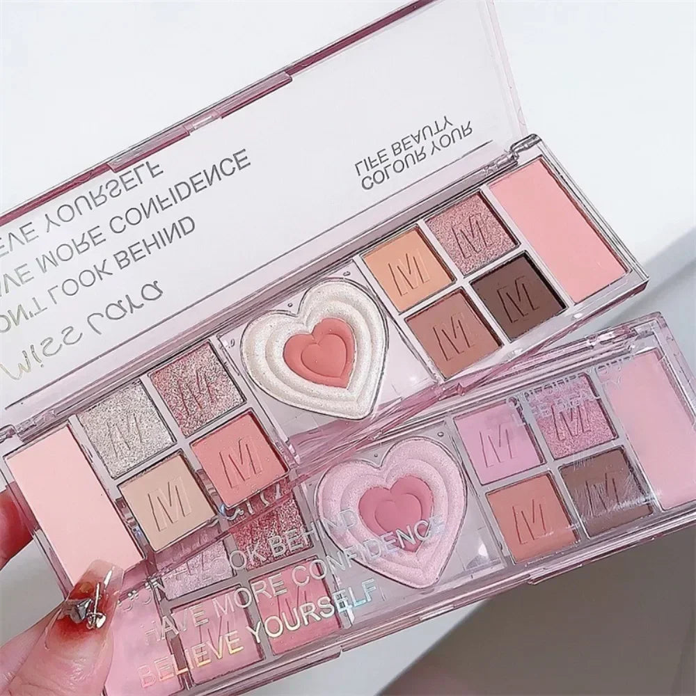 12-Color Love Heart Pink Eyeshadow Palette – Matte Cool Tones
