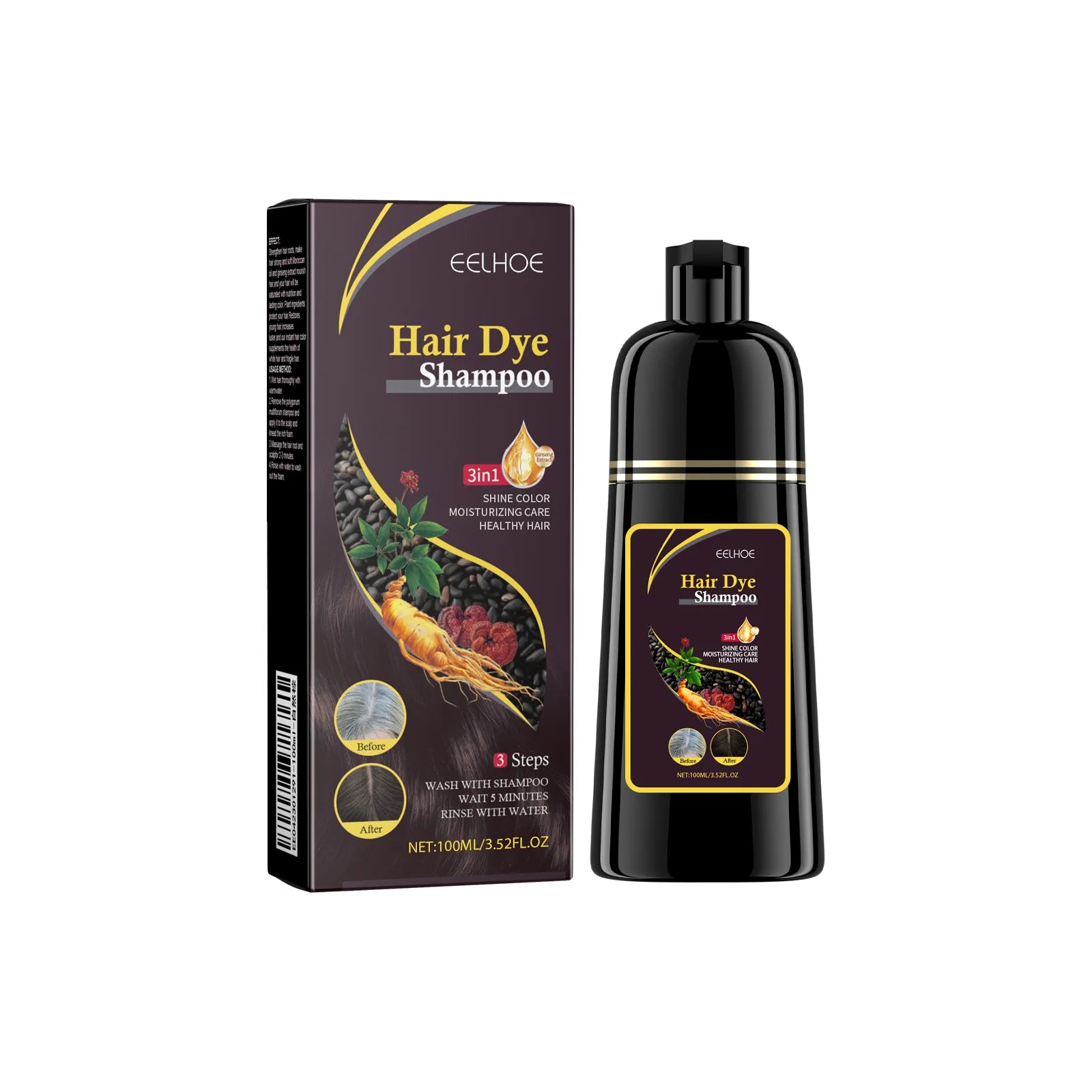 EELHOE 3-in-1 Black Hair Dye Shampoo