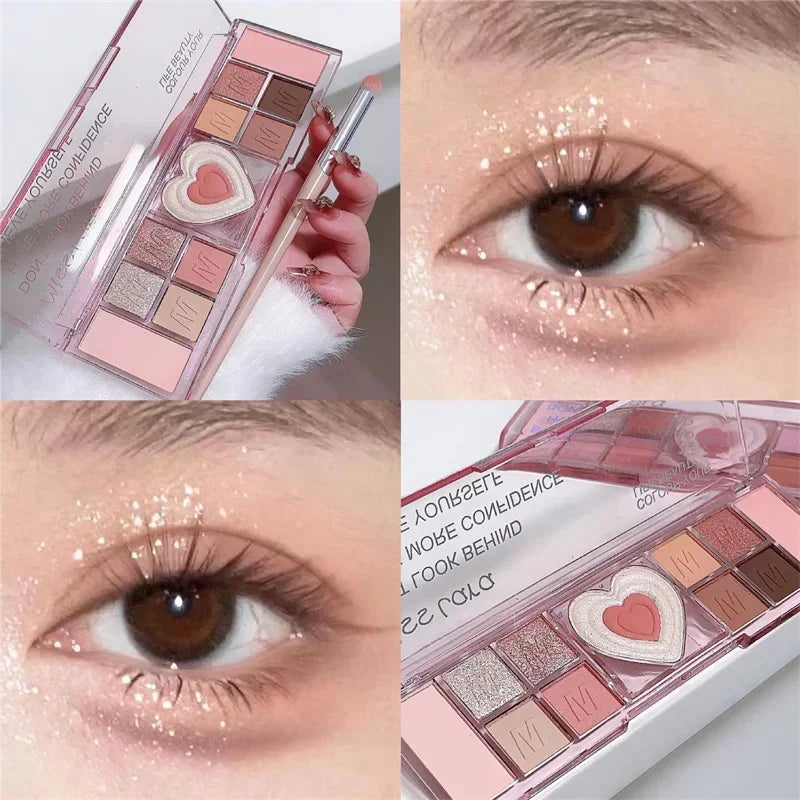 12-Color Love Heart Pink Eyeshadow Palette – Matte Cool Tones