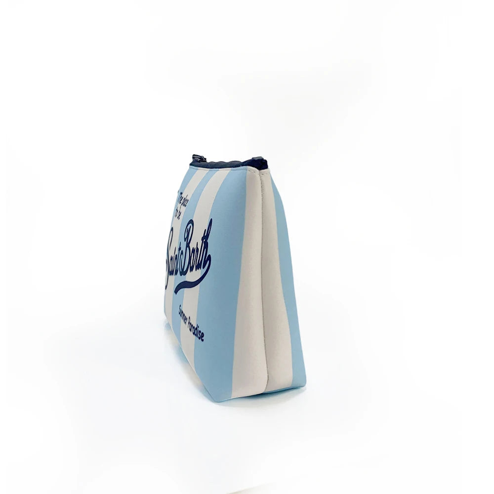 Large Capacity Neoprene Makeup Bag – Striped Travel Toiletry Organizer