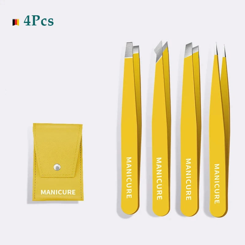 4Pcs Colorful Slanted Eyebrow Tweezers Set