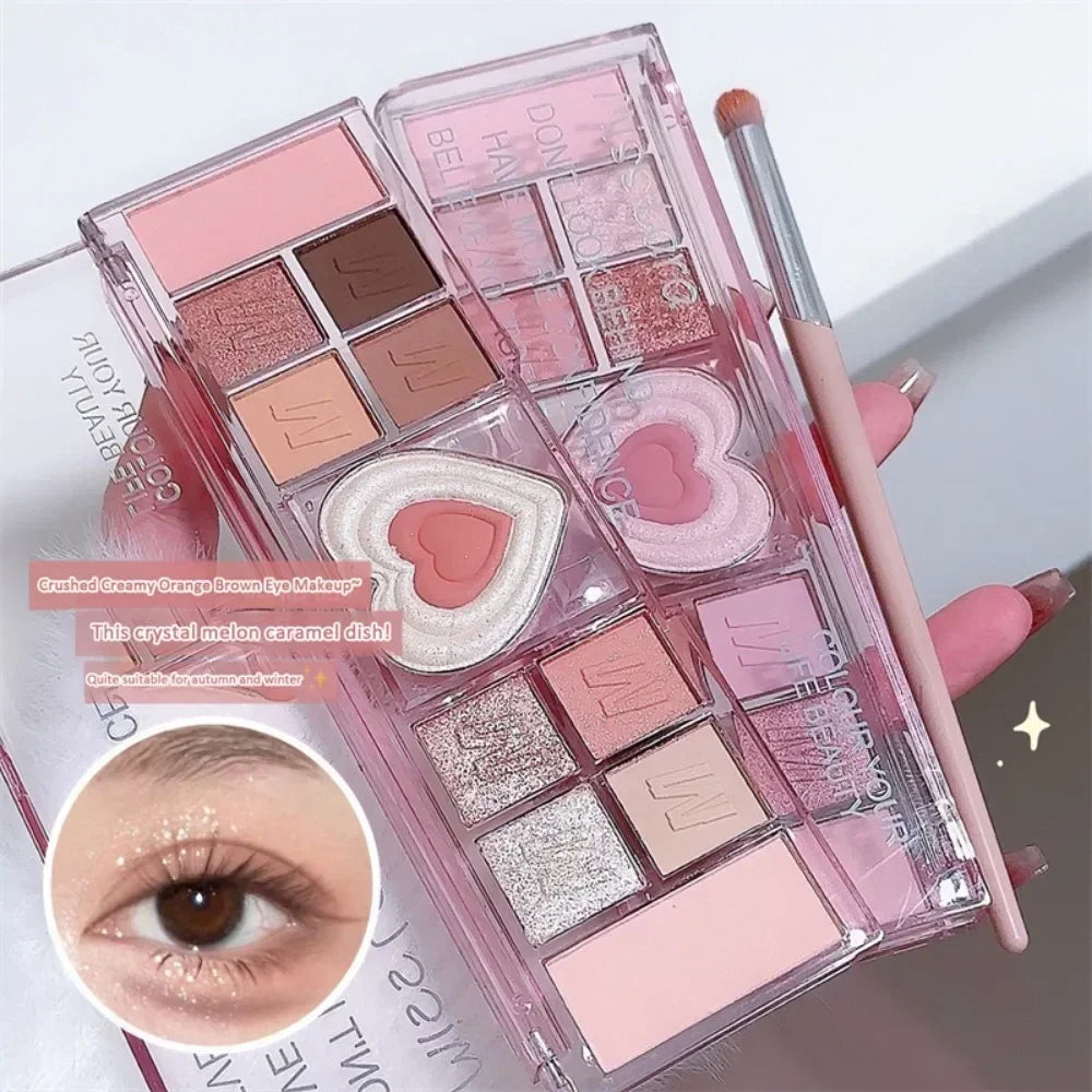 12-Color Love Heart Pink Eyeshadow Palette – Matte Cool Tones