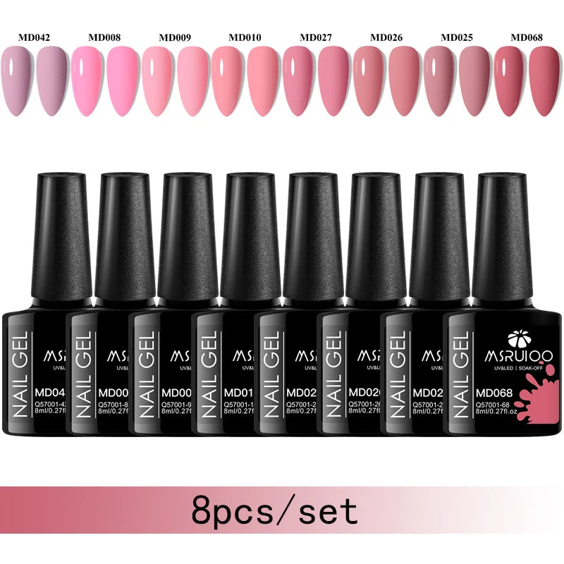 MSRUIOO 8-Piece Gel Nail Polish Set – Summer Colors, UV/LED Semi-Permanent