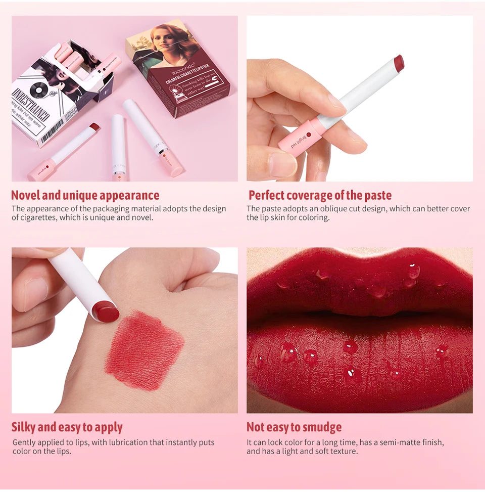 4pcs Cigarette Lipstick Set – Matte Lip Glaze, Waterproof & Long-Lasting Tint