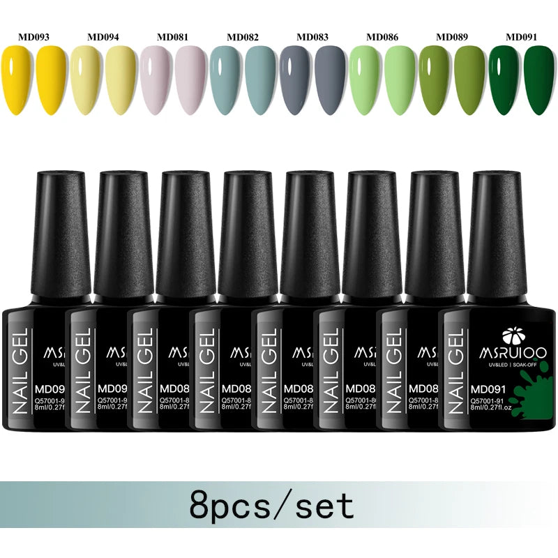 MSRUIOO 8-Piece Gel Nail Polish Set – Summer Colors, UV/LED Semi-Permanent