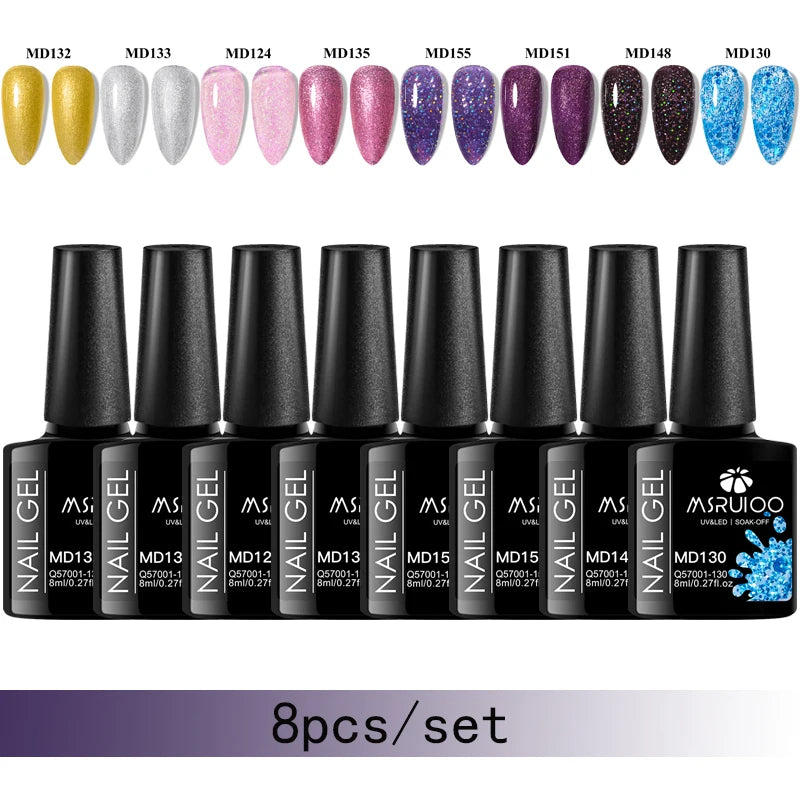 MSRUIOO 8-Piece Gel Nail Polish Set – Summer Colors, UV/LED Semi-Permanent