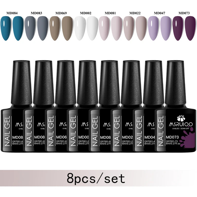 MSRUIOO 8-Piece Gel Nail Polish Set – Summer Colors, UV/LED Semi-Permanent