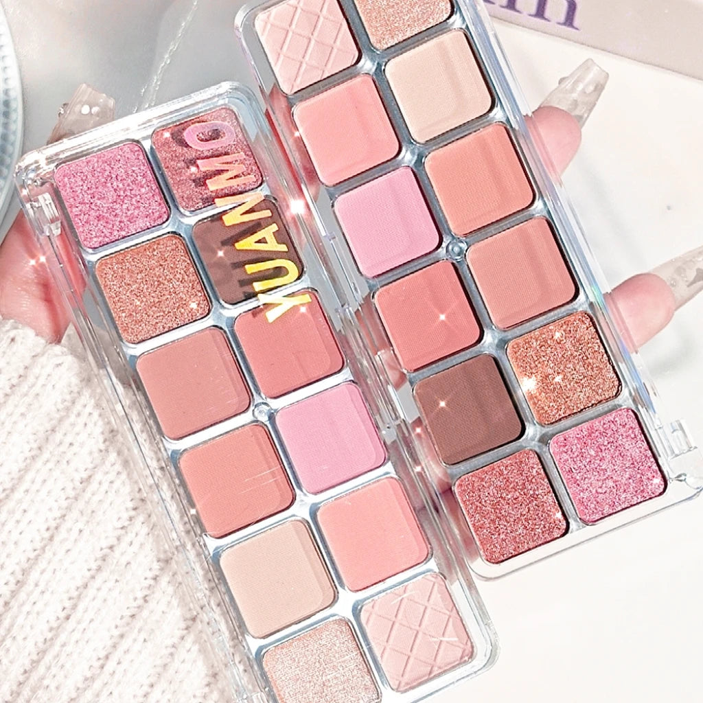 12-Color Pink Eyeshadow Palette – Matte & Shimmer Shades for Day & Night