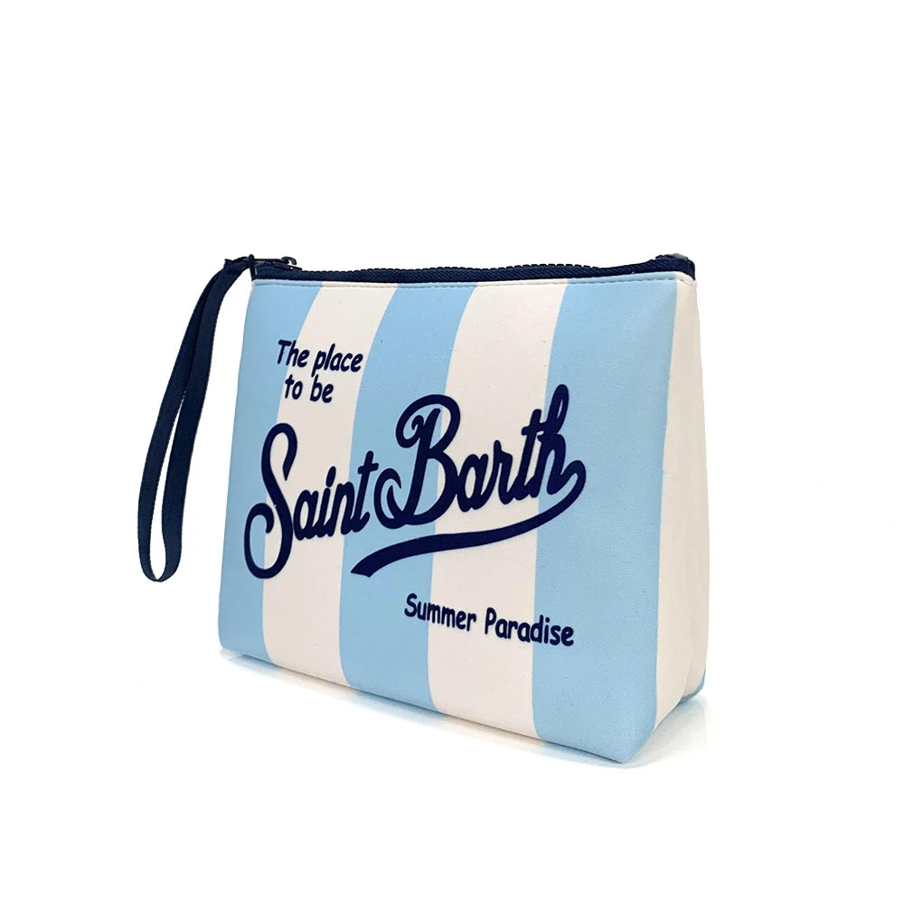 Large Capacity Neoprene Makeup Bag – Striped Travel Toiletry Organizer