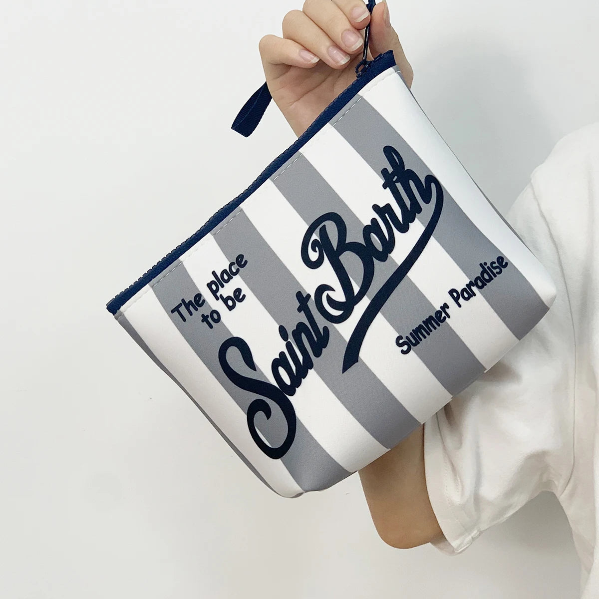 Large Capacity Neoprene Makeup Bag – Striped Travel Toiletry Organizer