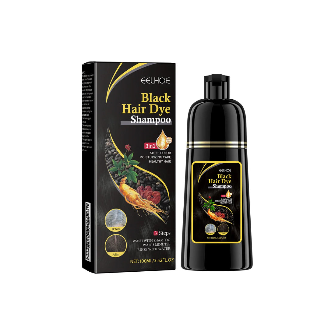 EELHOE 3-in-1 Black Hair Dye Shampoo