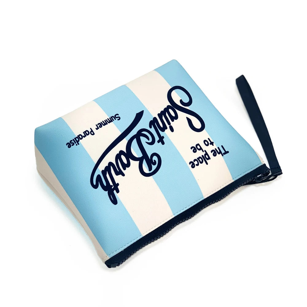 Large Capacity Neoprene Makeup Bag – Striped Travel Toiletry Organizer