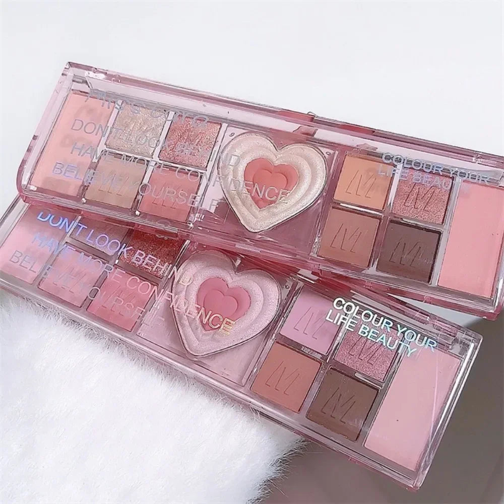 12-Color Love Heart Pink Eyeshadow Palette – Matte Cool Tones