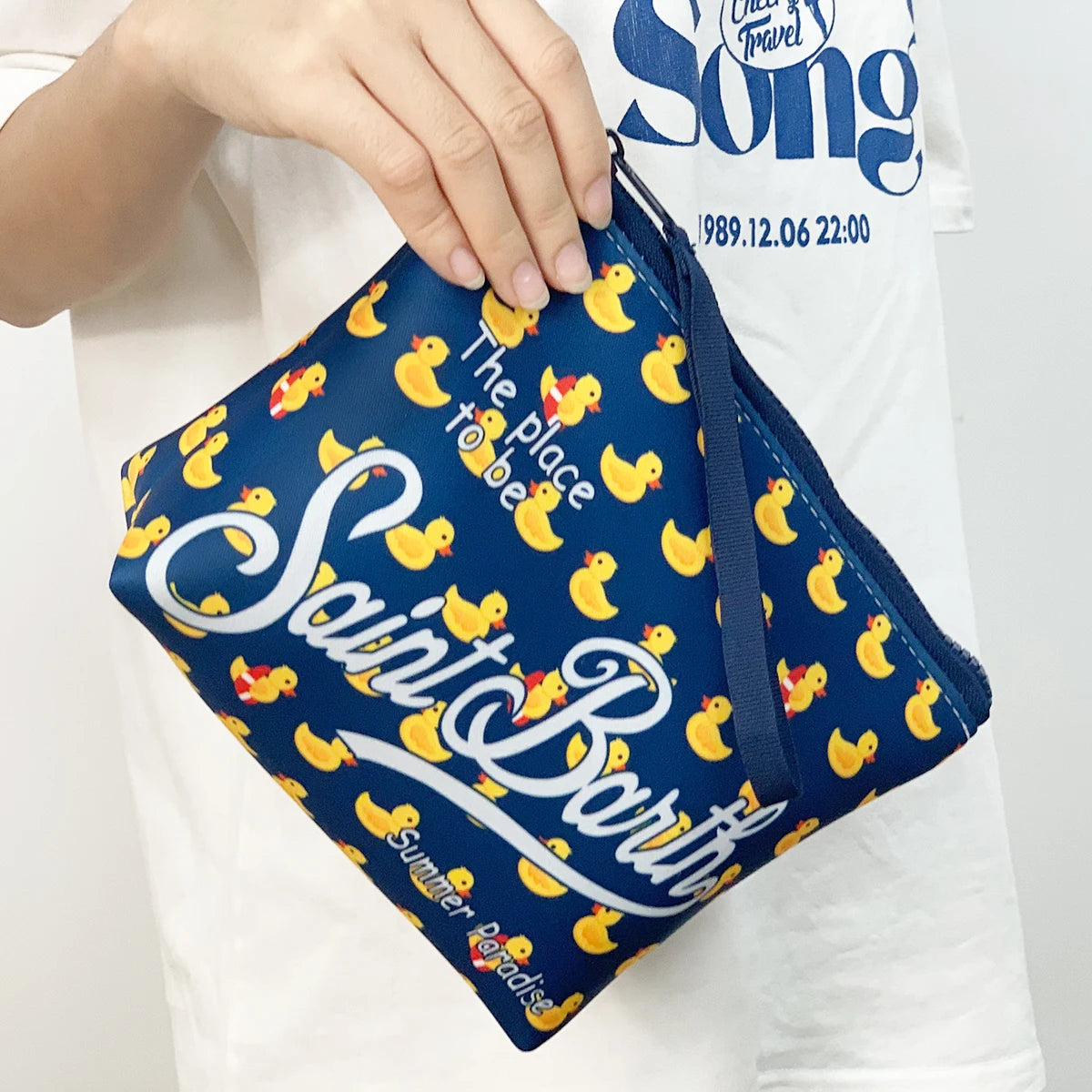 Large Capacity Neoprene Makeup Bag – Striped Travel Toiletry Organizer