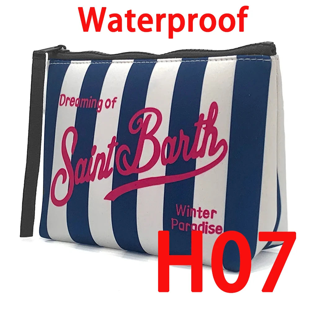 Large Capacity Neoprene Makeup Bag – Striped Travel Toiletry Organizer