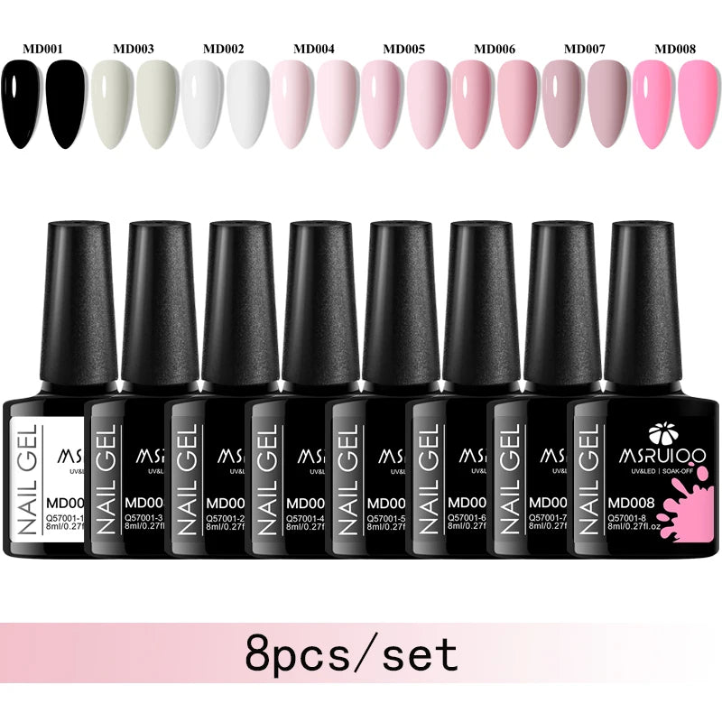MSRUIOO 8-Piece Gel Nail Polish Set – Summer Colors, UV/LED Semi-Permanent