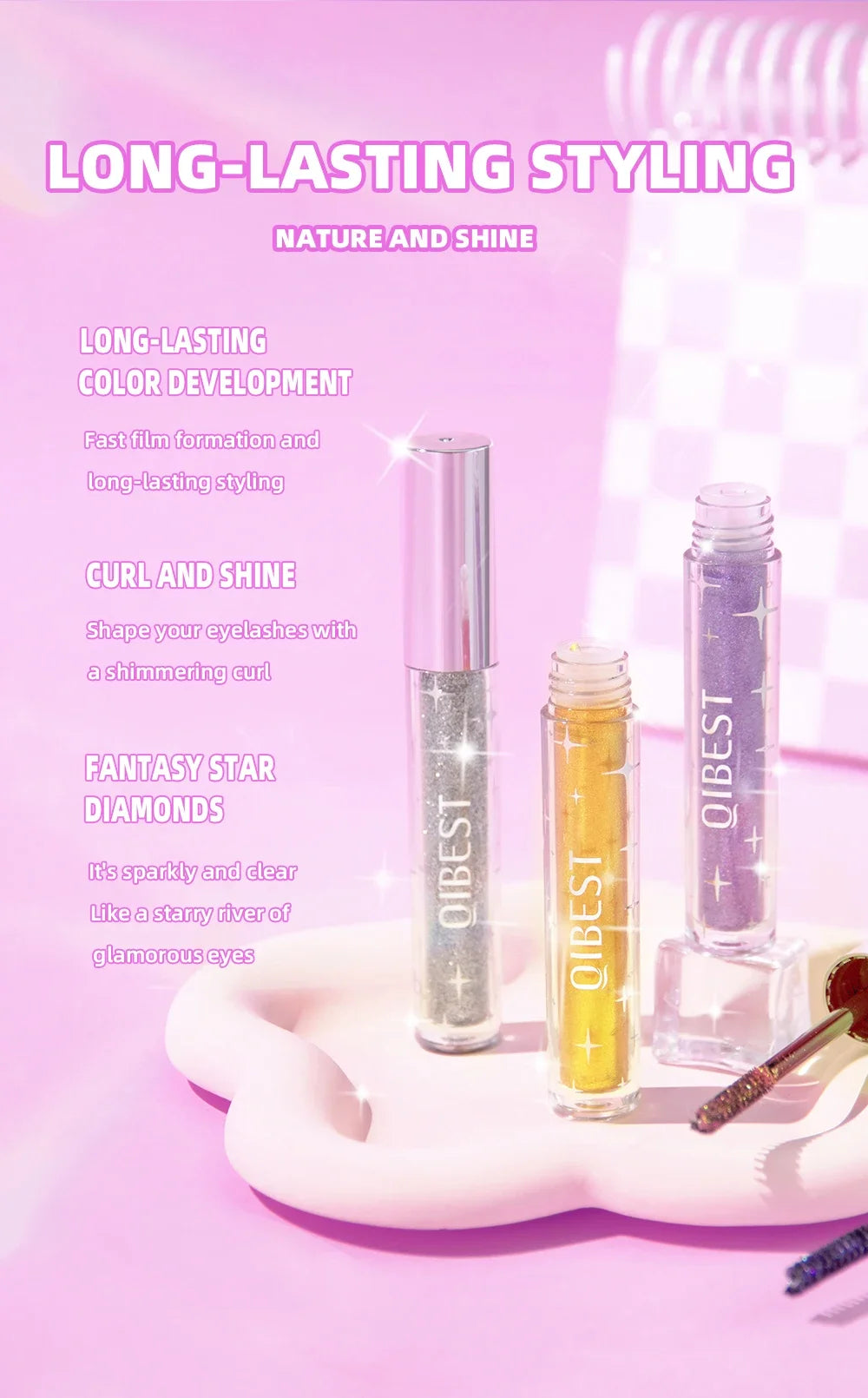 Diamond Purple Glitter Mascara – Shimmer, Curling & Long-Lasting