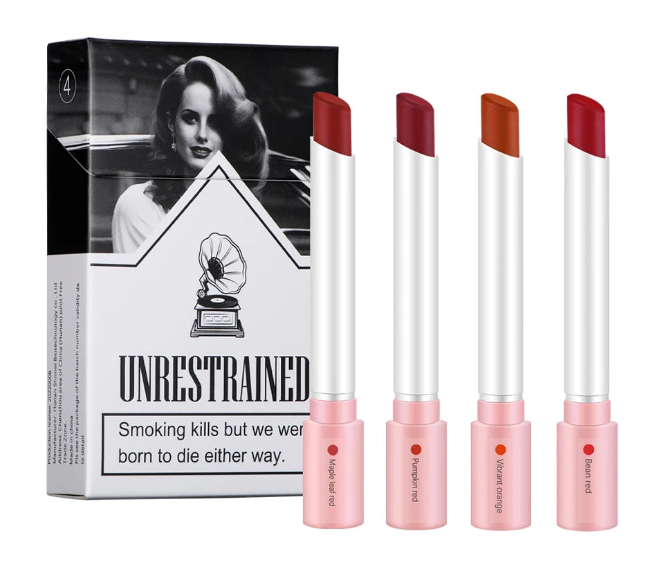 4pcs Cigarette Lipstick Set – Matte Lip Glaze, Waterproof & Long-Lasting Tint