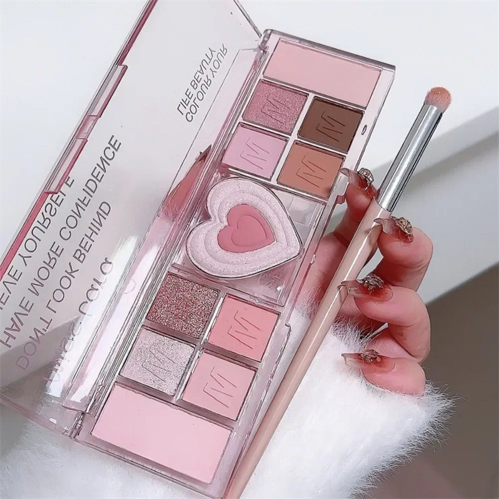 12-Color Love Heart Pink Eyeshadow Palette – Matte Cool Tones