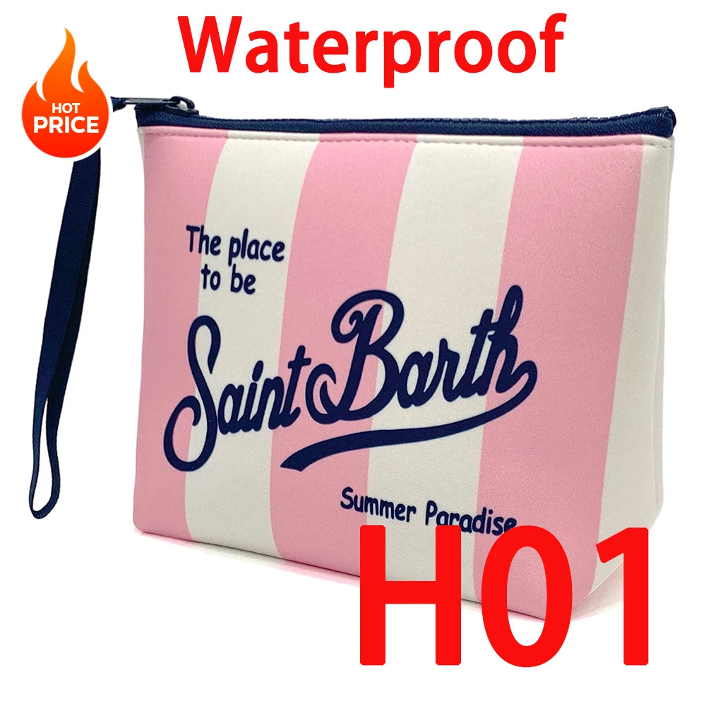 Large Capacity Neoprene Makeup Bag – Striped Travel Toiletry Organizer