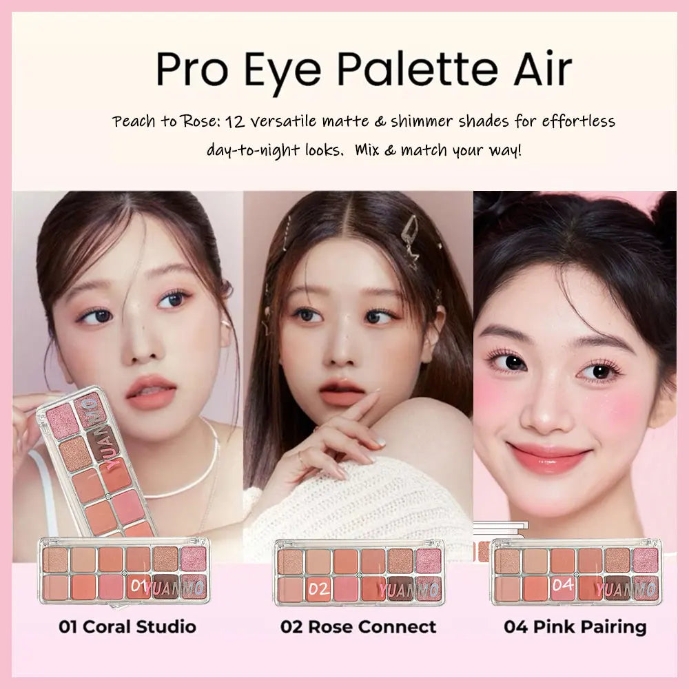 12-Color Pink Eyeshadow Palette – Matte & Shimmer Shades for Day & Night