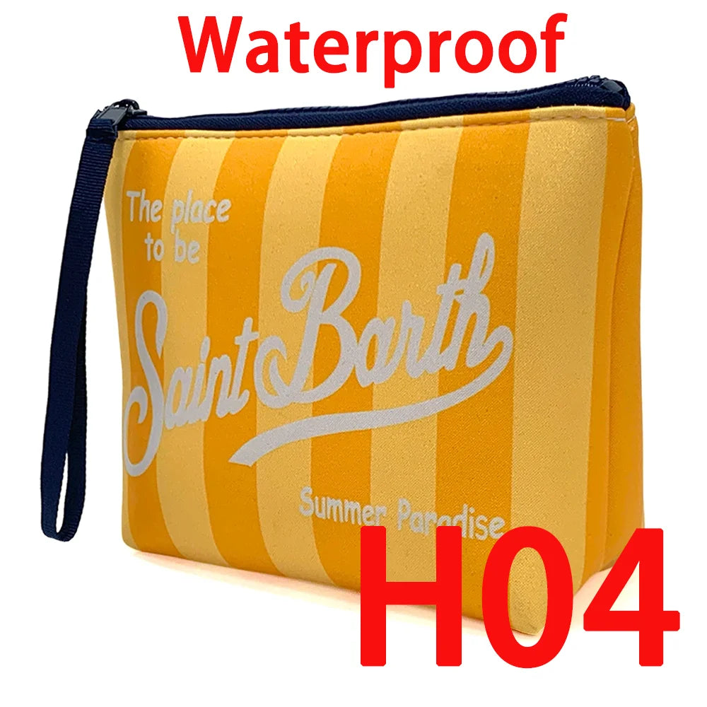 Large Capacity Neoprene Makeup Bag – Striped Travel Toiletry Organizer